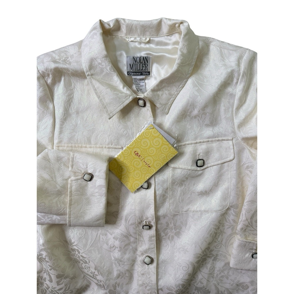 Nolan Miller Cream Jacquard Shimmer Shacket M Vintage 90s Coastal Glamour